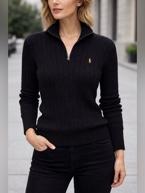 Polo by Ralph Lauren Black Cable Knit Zip Sweater